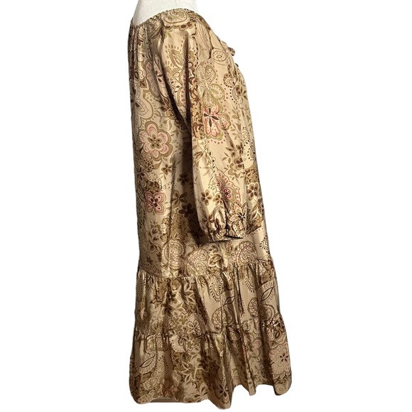 Garnet Hill Silk Floral Paisley Boho Tiered Flounce Dress - Picture 2 of 7